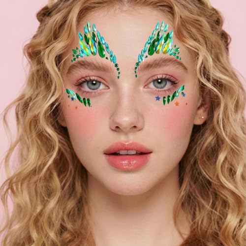 Green Face Gems Rhinestone Stickers - Self-Adhesive Costume Jewelry