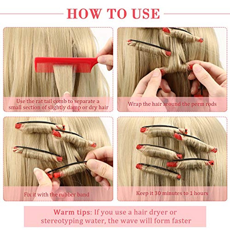 48 Pieces Hair Perm Rods Cold Wave Rollers with Rat Tail Comb