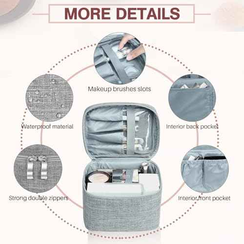Large Makeup Bag Travel Makeup Cosmetic Bag Case Organizer Makeup Pouch with Mesh Bag Makeup Brush Holder Bag Toiletry Bags for Women - Grey