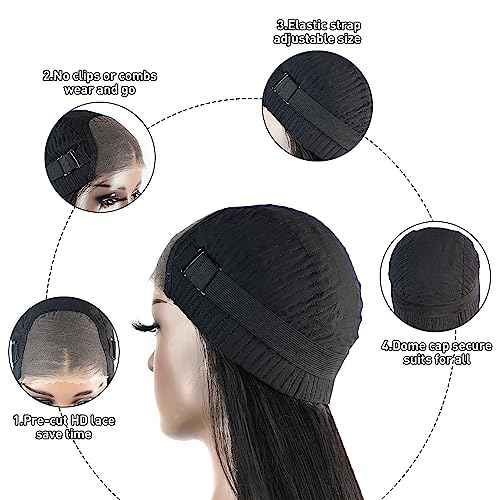 Wear and Go Glueless Bob Wig Human Hair Straight, 6x4 Pre-Cut HD Lace Glueless Wigs Pre-Plucked, Transparent Lace Front Closure Wigs for Women 180% Density 10 inch