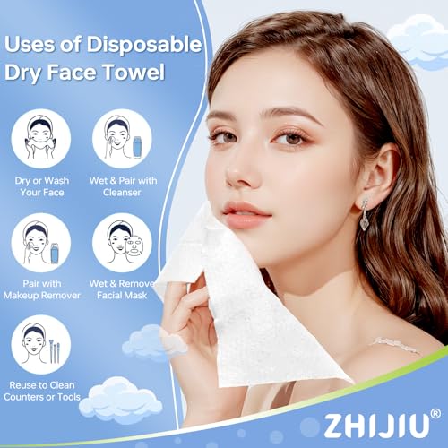 Disposable Face Towels 100 Count, Ultra Soft & Thick Facial Towels for Sensitive Skin, Biodegradable & Lint-Free Makeup Remover Dry Wipes, Multi-Purpose Cleansing Towelettes for Face Wipes