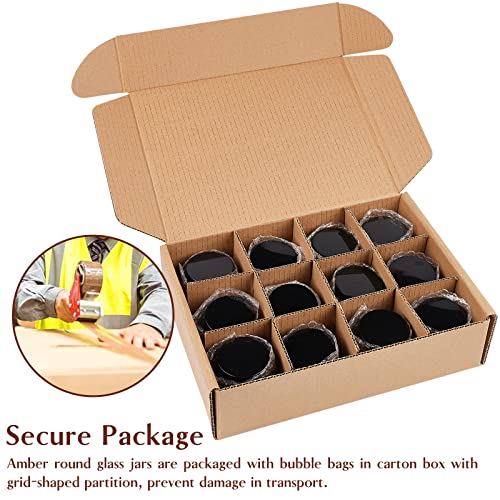 TUZAZO Amber Glass Jars 4oz with Black Screw & White Inner Lids - Brown Variant