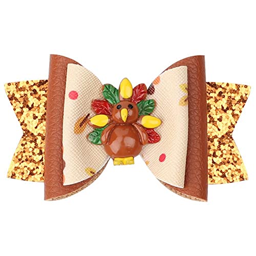 Thanksgiving Turkey Hair Bow Clips Toddler Girls Kids Glitter Large Ribbon Hairpin Fall Yellow Hair Barrettes Accessories for Thanks Day Party Favor Gift (Bowknot Turkey)