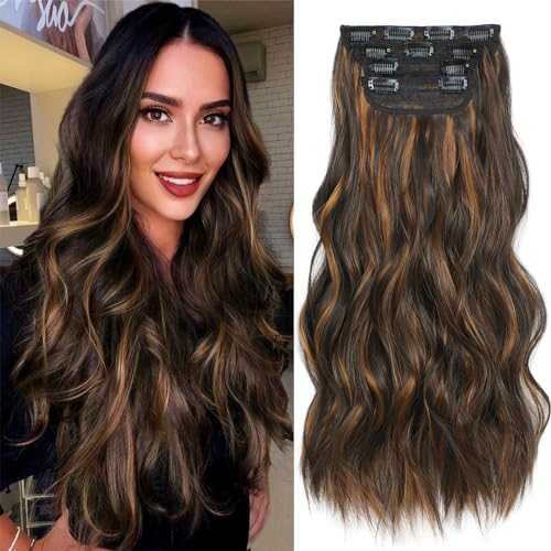 Clip in Hair Extensions - 4 Pieces of Soft, Natural, and Easy-to-Use Extensions with Long Wavy Hairpieces for Weddings, Costumes, and Daily Use