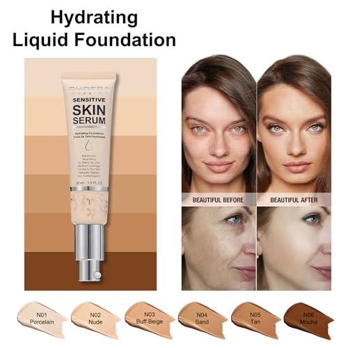 2024 New PHOERA Foundation Makeup for Mature Skin, Wrinkles Matte Natural Finish for a Flawless Complexion (N01 Porcelain)