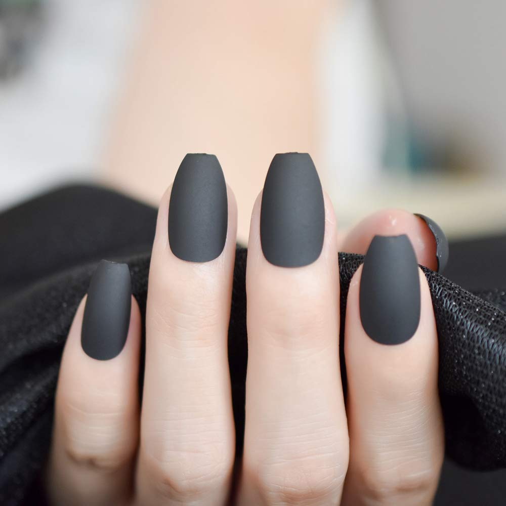 CoolNail Coffin Nail Tips Classic Matte Black Gray Ballerina False Nail Full Nails Flat Top Fake Nails Tips