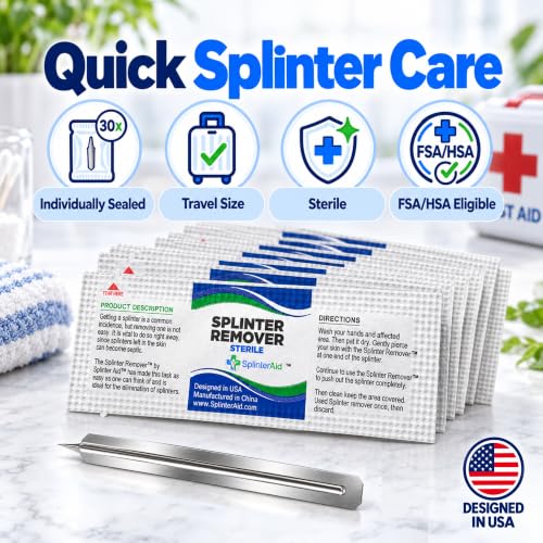 SplinterAid Disposable Splitter Removal Kit - 30 Sterile Tools for Fast, Clean Splinter Extraction