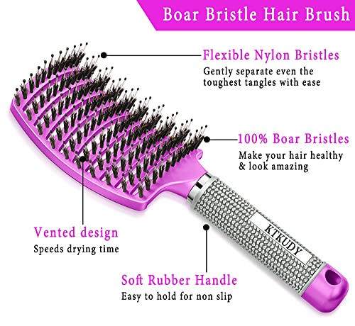 KTKUDY Purple Detangling Hair Brush for Women & Kids, Wet & Dry, All Hair Types