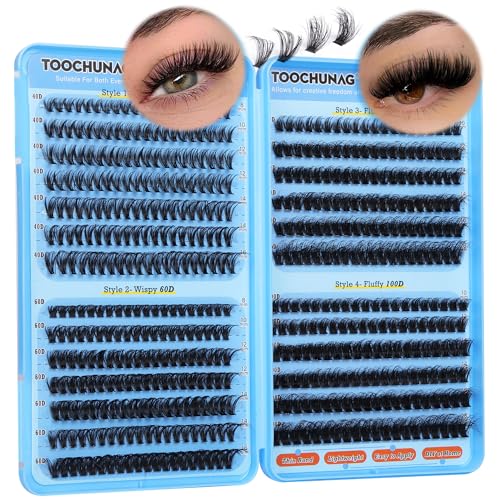 TOOCHUNAG Fluffy Lash Clusters 520pcs Individual Lashes Cluster Eyelash Extensions Wispy DIY Eye Lash Extension Thick Volume Curly Eyelash Clusters(8-18mm,4 Styles)