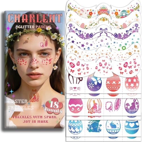 CHARLENT Glitter Easter Face Tattoos | 36 Freckles Patches