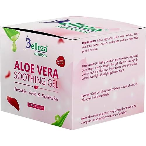 Aloe Vera Soothing Gel from freshly cut 100% Pure Aloe - Big 12oz - Vegan, Unscented - For Face, Skin, Hair, Sunburn relief (Hibiscus)