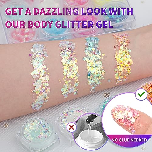 Glow in The Dark Glitter Gel - 12 Colors UV Body Face Makeup
