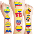 100PCs Colombia Temporary Tattoos Colombia Independence Birthday Party Decorations Favors Supplies Flag Themed Cute Stickers 10 Sheets Gifts for Baby Kids Girls Boys Class School Carnival Christmas