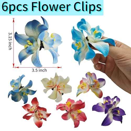 Generic 6 Colors Artificial Flower Hair Clips, Bohemian Flower Hairpin Hawaiian Hairpin for Seaside Holiday, 3.5 Inch Bridal Hair Bobby Pins Headwear for Women Girls(Two-color Mixing)