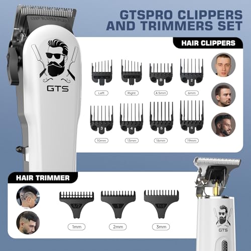 GTSPro Professional Hair Clippers & Beard Trimmer Set - White (Model 2026) with Accessories