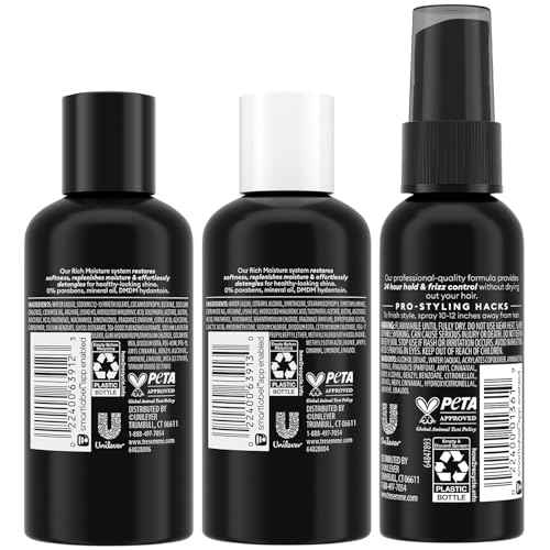 TRESemm? Travel Shampoo, Conditioner & Hairspray ? Rich Moisture Hair Products + Non-Aerosol Hair Spray, 24H Frizz Control (3 Piece Set)