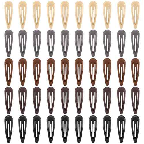 Neutral Shades Glossy Snap Hair Clips by FLAREANN ? 50 PCS 2 Inch Non-Slip Metal Hair Barrettes for Women in Beige, Black, Brown, Light Brown & Grey ? Minimalist Hair Accessories