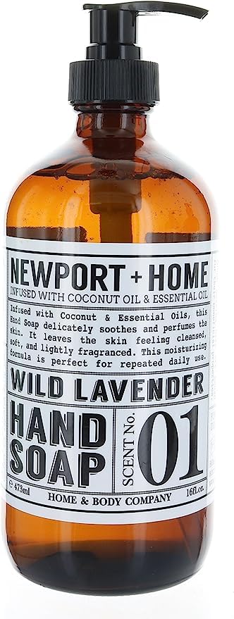 Energetic Pairing: 2-Pack Reusable Glass Bottles, Newport & Home Hand Soap - Wild Lavender and Rosemary Mint Infused with Essential Oil - 16 Fl oz Each, Crafted by Home & Body Co.