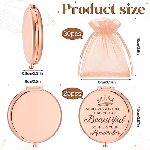 Dandat 25 Set Pocket Inspirational Compact Mirrors Bulk for Women Sometimes You Forget That You're Beautiful Magnifying Mirror Thank You Gifts Sisterhood Gifts for Women Girls Friends
