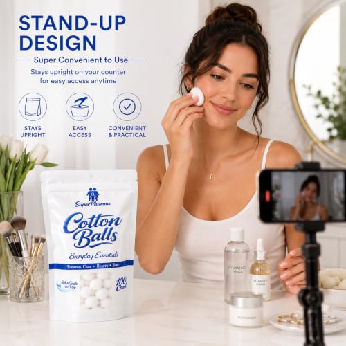 Premium Cotton Balls 400 Count (4 Pack) - Soft & Absorbent for Skincare