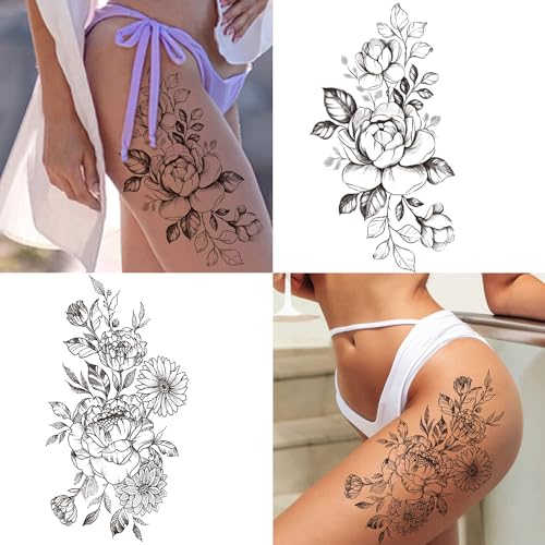 Cerlaza Temporary Tattoos for Women, Realistic Flower Sleeve Stickers