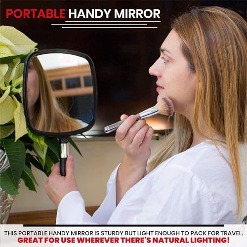 Large Hand Mirror 9" x 13" with Ergonomic Handle - Black