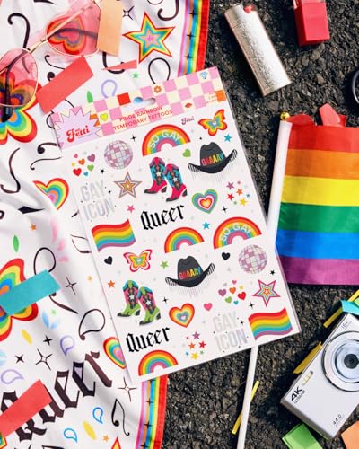 52 Iridescent Pride Temporary Tattoos with Rainbow Designs