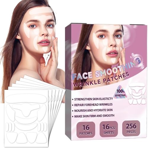Facial Wrinkle Patches, 256 Pcs Overnight Silicone Forehead Wrinkle Patches, Anti-Aging Face Patches Remover to Fine Lines, Mouth, Frown Lines (Pink)
