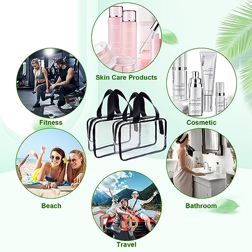 10 Pack 12 x 9 inch Large Clear Makeup Cosmetic Organizer Bag with Handle PVC Plastic Toiletry Pouches with Zipper Transparent Makeup Bag, Plastic Tote Bags for Beach, Traveling