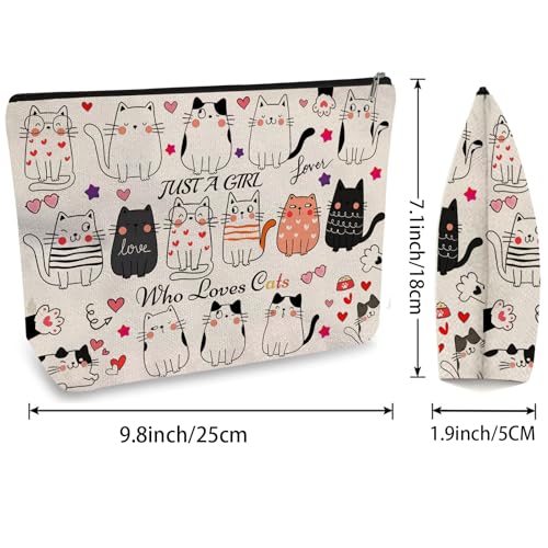 DOOX Cat Makeup Bags with Lining, Funny Cosmetic Bags Pencil Pouch - Double-Sided Print - Cute Cat Birthday & Christmas Gifts for Daughter, Sister, Women