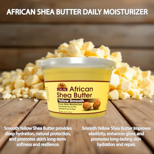 OKAY Yellow Shea Butter for Hair and Skin - Raw African Shea Butter for Women and Men, Daily Moisturizer for Face and Body, Helps with Stretch Marks, Soothes Dryness - 13 oz Jar (Pack of 1)