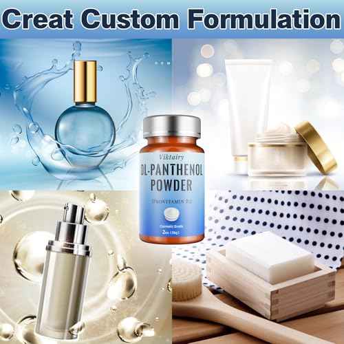 Pure DL-Panthenol Powder (2oz, 56g), Cosmetic Grade Provitamin B5 Powder for Hair Care, Skin Care, Nails Deep Mousturizer, Panthenol Cream, Hair Conditioner, Shampoo, Soap, Lotion