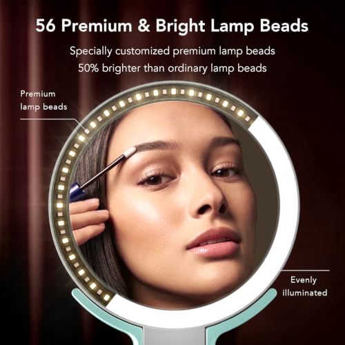 LitBear Rechargeable Double-Sided Travel Makeup Mirror with Lights, 10X/1X Magnification, Dimmable Touch Screen, Portable Beauty Mirror, Green