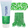 Green Glitter & Beaded Necklace Set - 10 PC St Patrick's Day Accessories