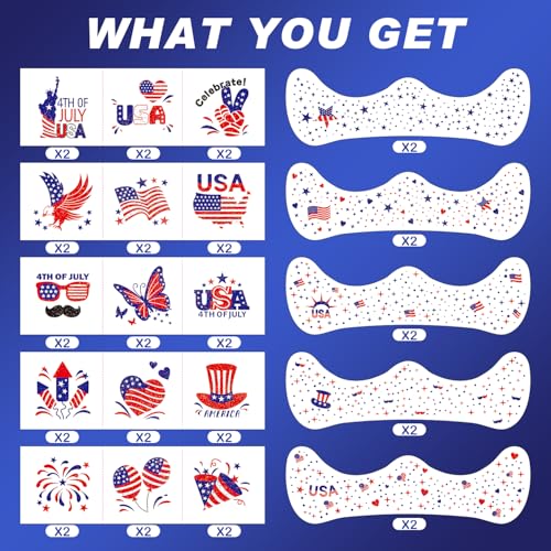 20 Pcs Patriotic Glitter Face Tattoos - 4th of July