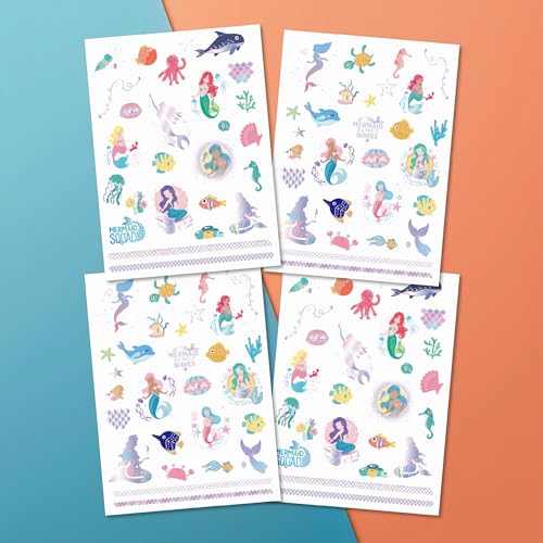 PapaKit Mermaid Temporary Tattoos - 54 Styles, 4 Sheets, Metallic Foil