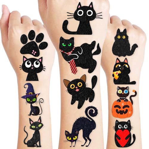 96 Black Cat Temporary Tattoos - Halloween Party Favors