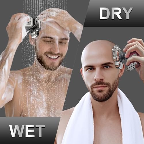 9D Bald Head Shaver for Bald Men, 5-in-1 Electric Razor for Men, Cordless Rechargeable & Waterproof Head Shaver for Wet/Dry Shave with Nose Hair Trimmer, Massager, LED Display