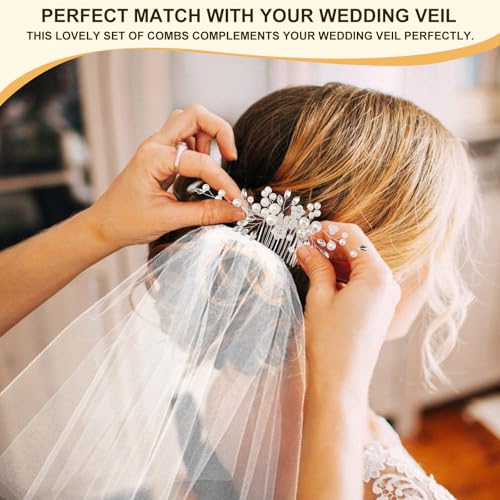 Bridal Hair Combs & Pins Set - 5PC Rhinestone Crystal Pearl Accessories