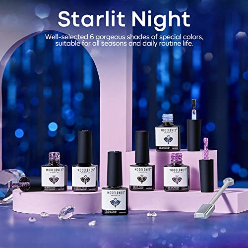 Modelones Glitter Gel Nail Polish Set - 6 Color Changing & Cat Eye