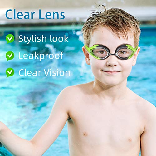 Keary 2 Pack Kids Swim Goggles Swimming Goggles for Toddler Children Girls Boys Youth, Anti-Fog Waterproof UV Protection Crystal Clear Flat Lens Water Pool Goggles with 3 Nose Piece