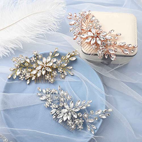 Silver Bridal Hair Comb with Rhinestones & Pearls