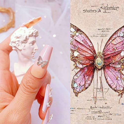 60 PCS 3D Butterfly Nail Charms Alloy Sliver Nail Charms with Rhinestones Crystal Nail Art Charms for Nails DIY Manicure Jewelry Accessories Women Girls Nail Supplies