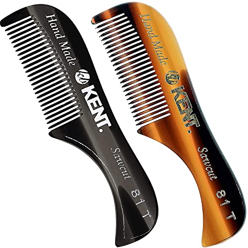 Kent A 81T X-Small Men's Beard and Mustache Pocket Comb, Fine Toothed Pocket Size for Facial Hair Grooming and Styling.Saw-cut Hand Polished. Made in England (Pack of 2)(Tortoiseshell/Graphite)