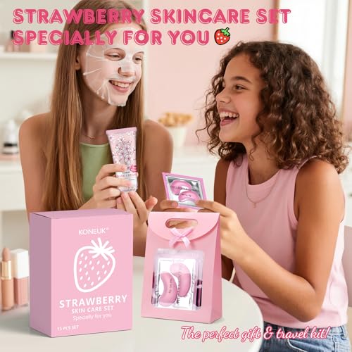 Strawberry Skincare Gift Set, 15-Piece Teen & Travel Kit