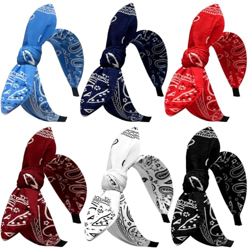 6-Pack Vintage Paisley Knotted Headbands with Adjustable Bow
