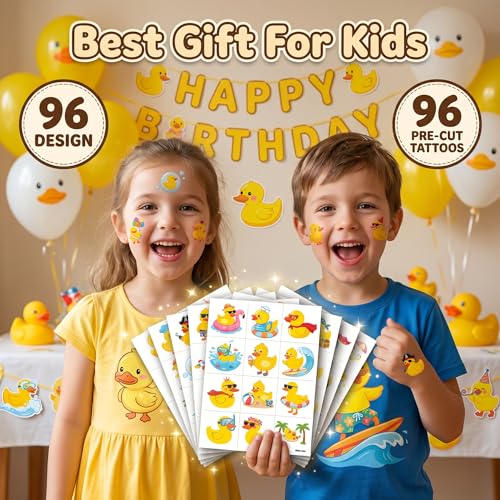 96 PCS Pre-Cut Duck Temporary Tattoos for Kids