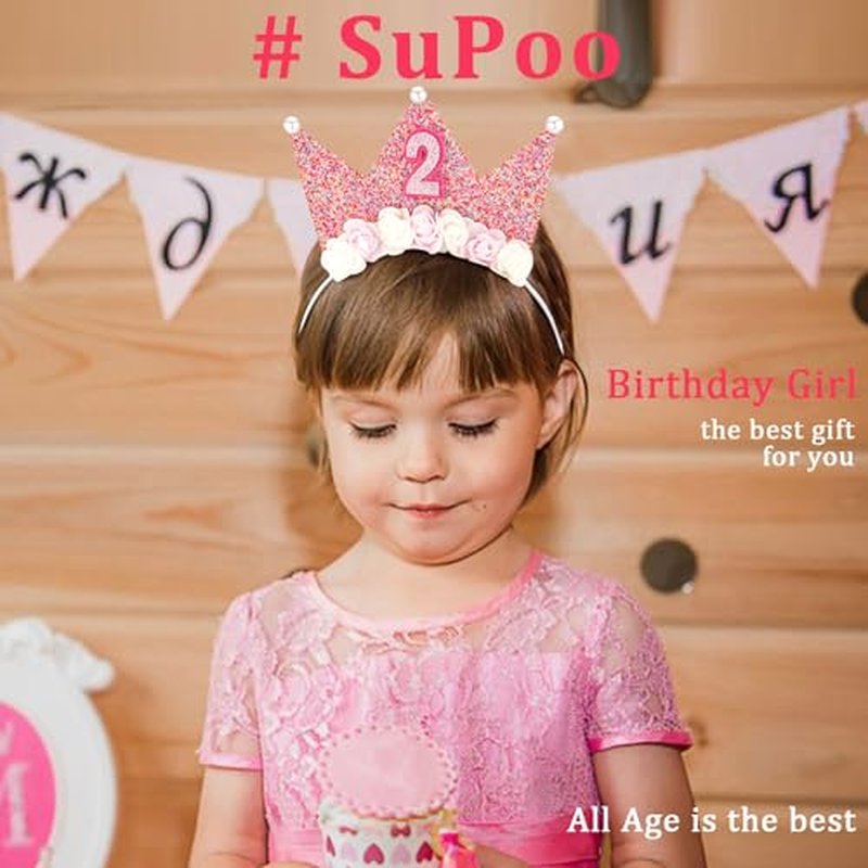 2nd Birthday Crown for Girls - Flower Tiara Headband