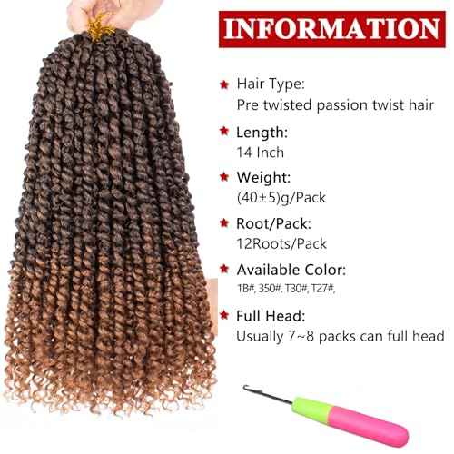 Xtrend 8 Packs Pre-twisted Passion Twist Crochet Hair 14 Inch Natural Pre-looped Crochet Braids Hair For Women Bohemian Synthetic Passion Braiding Hair Extension (8packs, T30#)