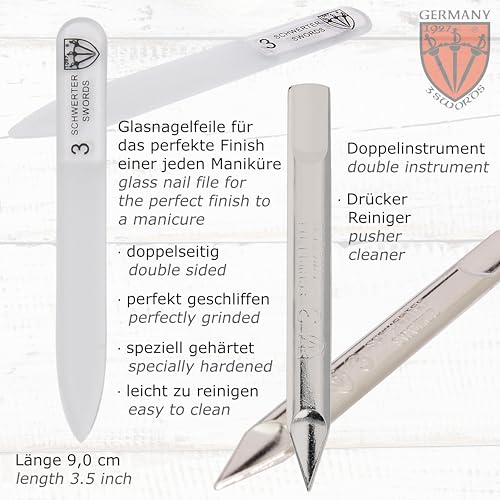 3 Swords Germany - brand quality 3 piece stainless steel INOX manicure pedicure grooming kit set for professional finger & toe nail care scissors file tweezers genuine leather case in gift box (03881)